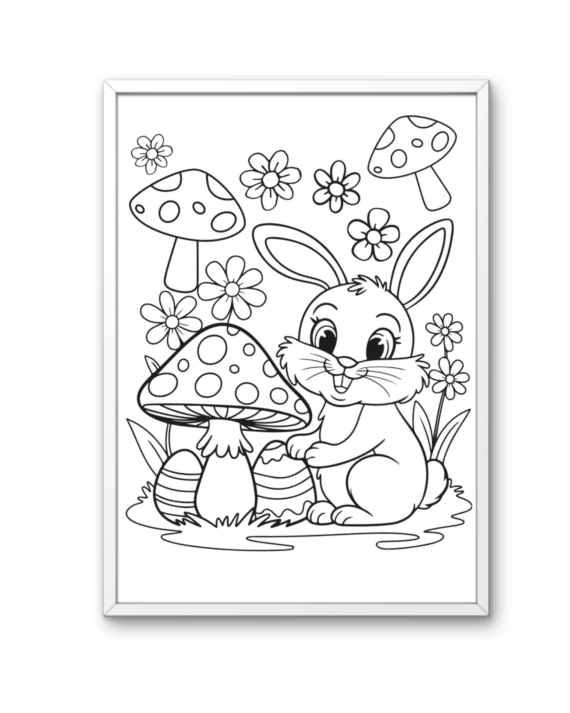 Desenhos de Pascoa para colorir - pagina interna coelho na floresta