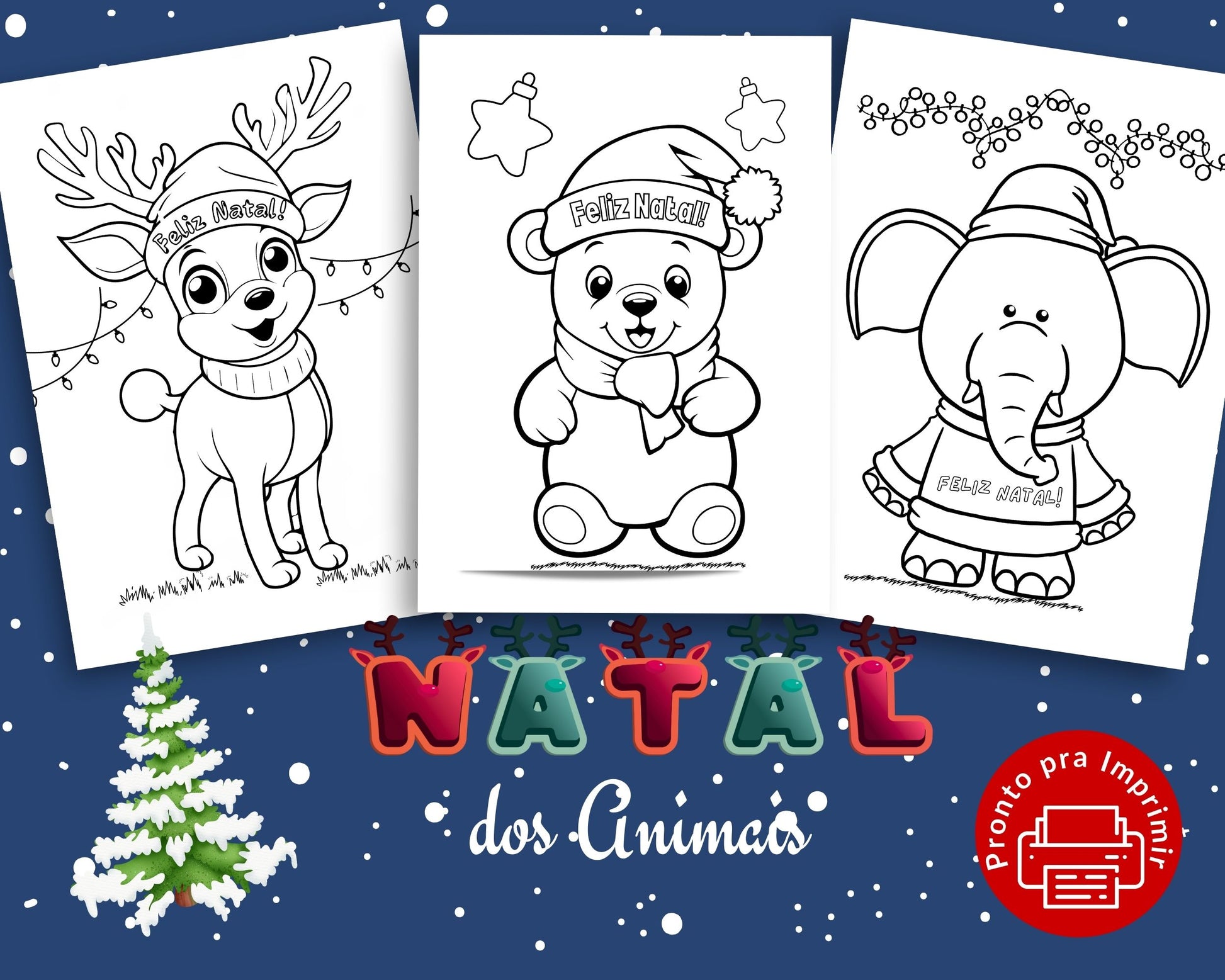 ANIMAIS PARA COLORIR TEMA DE NATAL