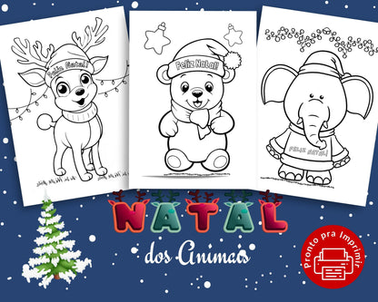 ANIMAIS PARA COLORIR TEMA DE NATAL